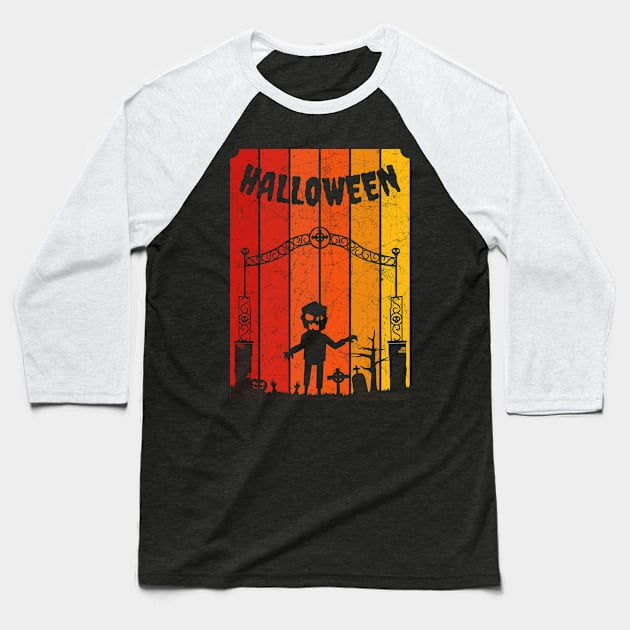 Vintage Retro Distressed Halloween Zombie Scary Costume Baseball T-Shirt by heidiki.png